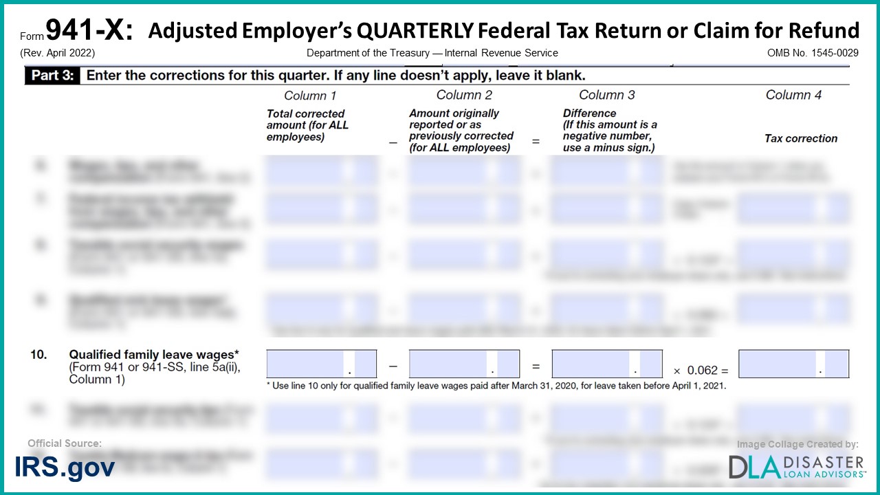 941-X: 10. Qualified Family Leave Wages, Form Instructions