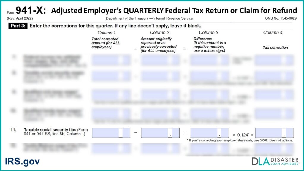 941-X: 11. Taxable Social Security Tips, Form Instructions