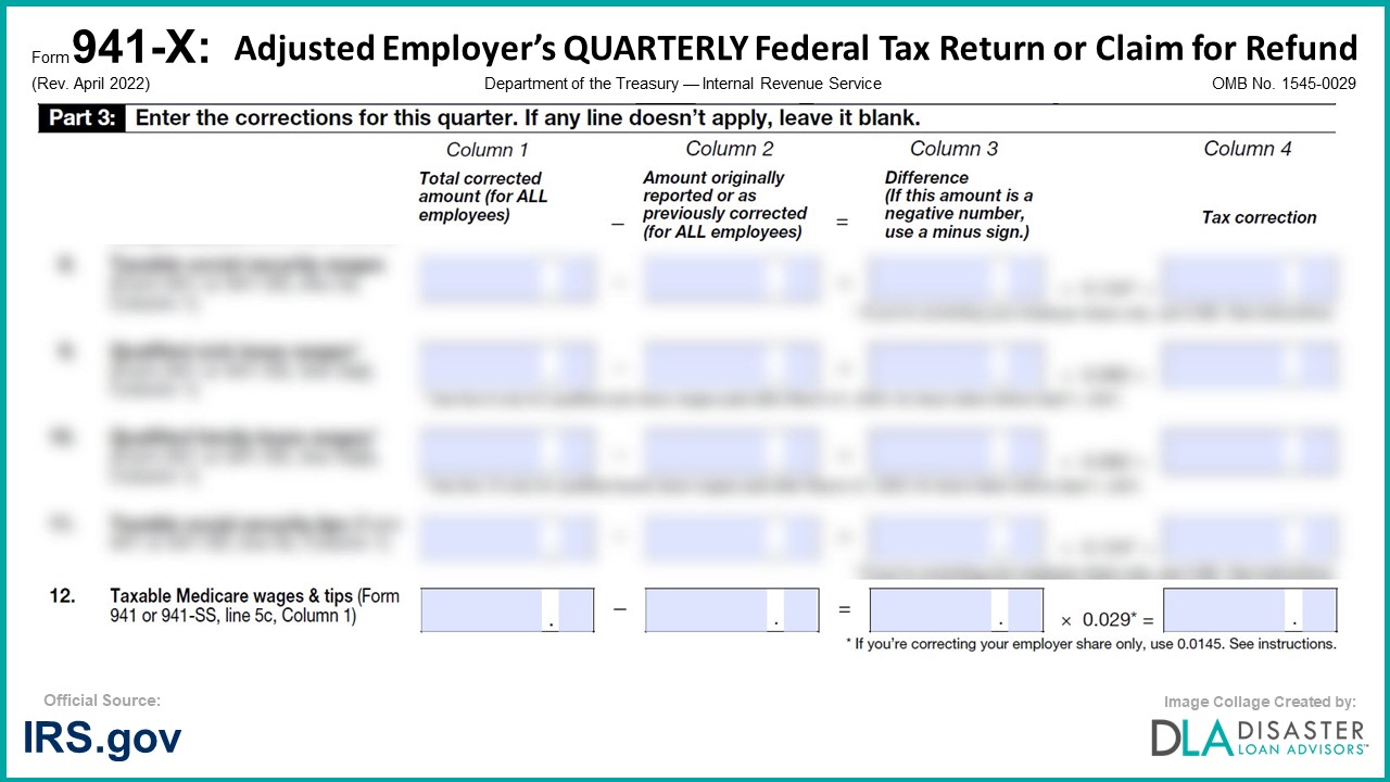 941-X: 12. Taxable Medicare Wages & Tips, Form Instructions