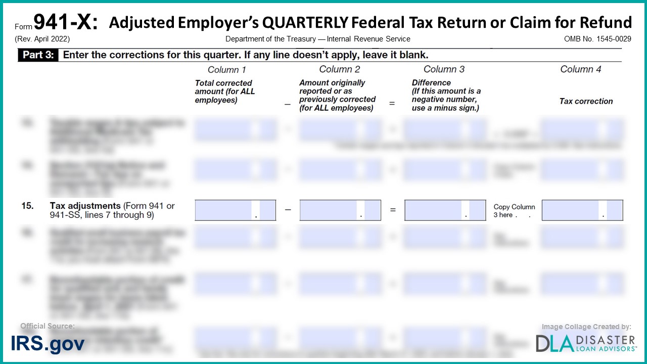 941-X: 15. Tax Adjustments, Form Instructions