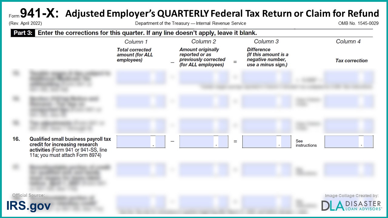 941-X: 16. Qualified Small Business Payroll Tax Credit for Increasing Research Activities, Form Instructions