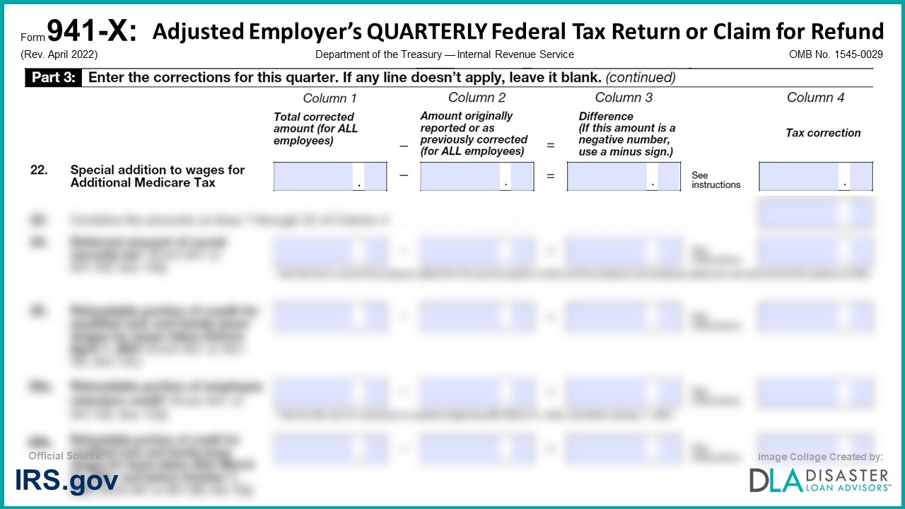 941-X: 22. Special Additions to Wages for Federal Income Tax, Social Security Taxes, Medicare Taxes, and Additional Medicare Tax, Form Instructions