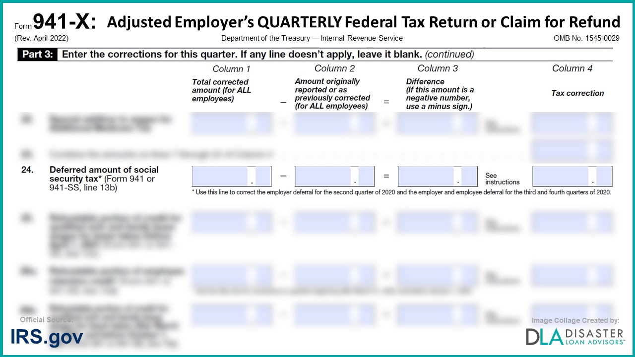 941-X: 24. Deferred Amount of Social Security Tax, Form Instructions