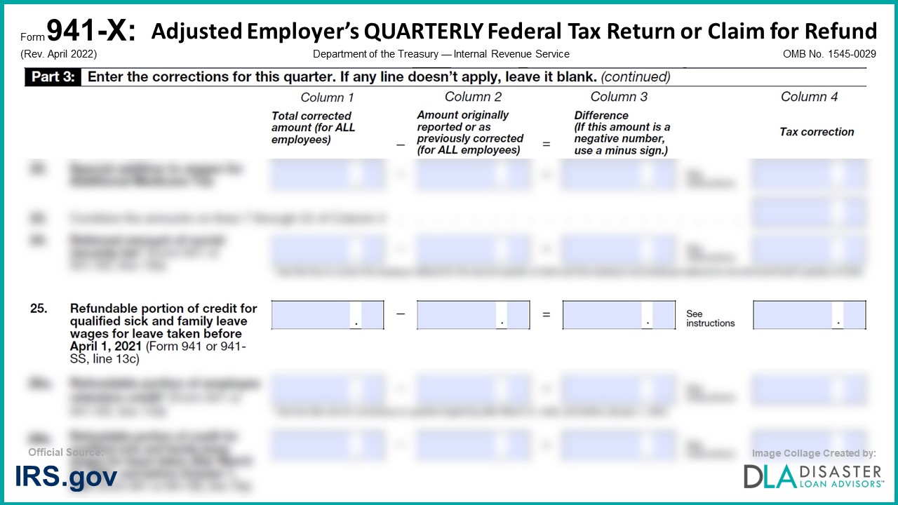 941-X: 25. Refundable Portion of Credit for Qualified Sick and Family Leave Wages for Leave Taken After March 31, 2020, and Before April 1, 2021, Form Instructions