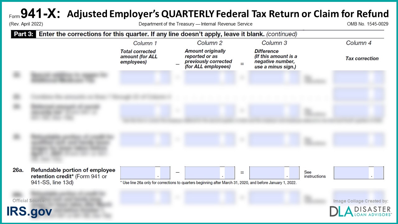941-X: 26a. Refundable Portion of Employee Retention Credit, Form Instructions