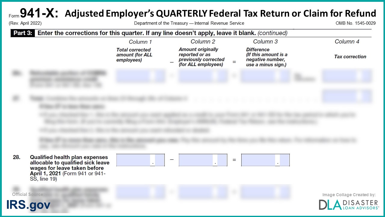 941-X: 28. Qualified Health Plan Expenses Allocable to Qualified Sick Leave Wages for Leave Taken After March 31, 2020, and Before April 1, 2021, Form Instructions