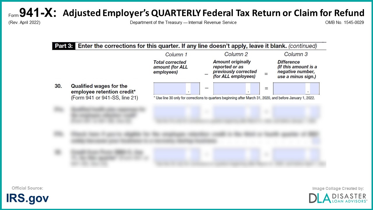 941-X: 30. Qualified Wages for the Employee Retention