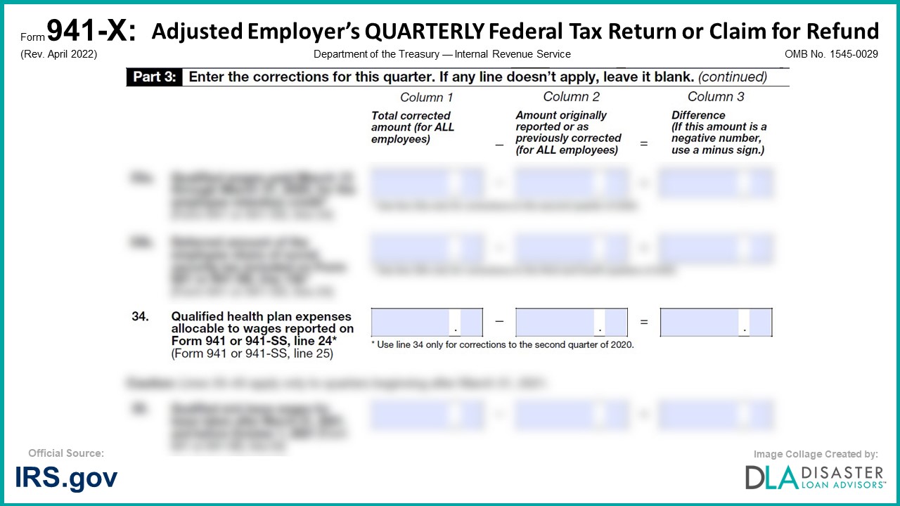 941-X: 34. Qualified Health Plan Expenses Allocable to Wages Reported on Form 941, Form Instructions