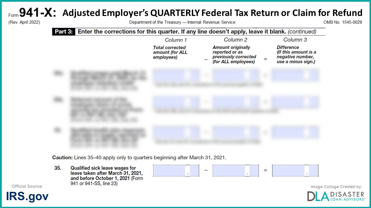 941-X: 35. Qualified Sick Leave Wages for Leave Taken After March 31, 2021, and Before October 1, 2021, Form Instructions