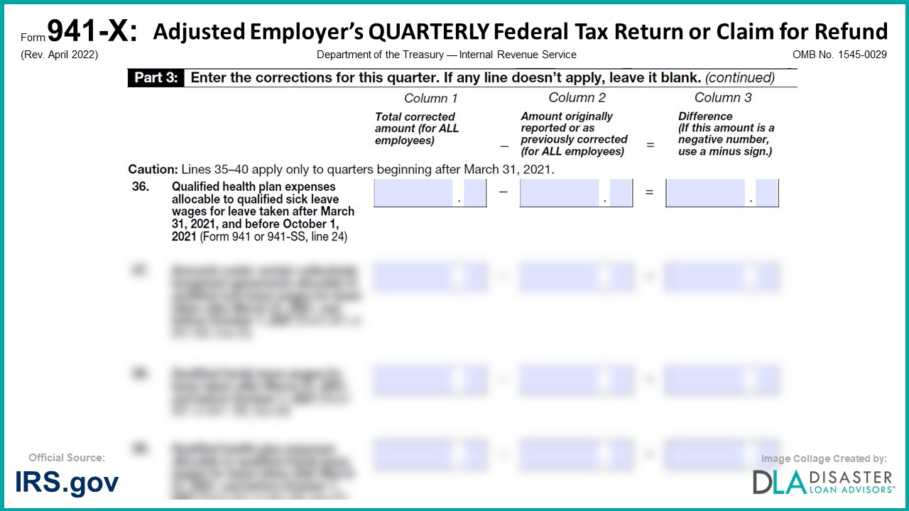 941-X: 36. Qualified Health Plan Expenses Allocable to Qualified Sick Leave Wages for Leave, Form Instructions