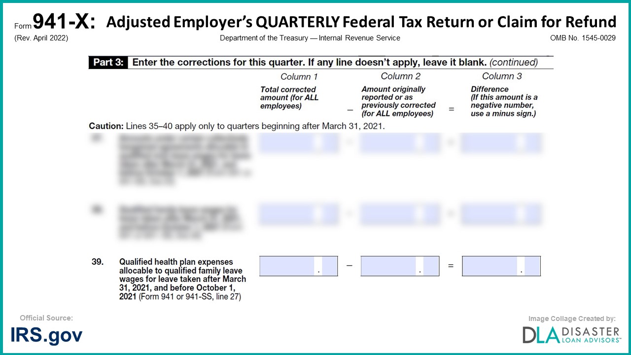 941-X: 39. Qualified Health Plan Expenses Allocable to Qualified Family Leave Wages, Form Instructions