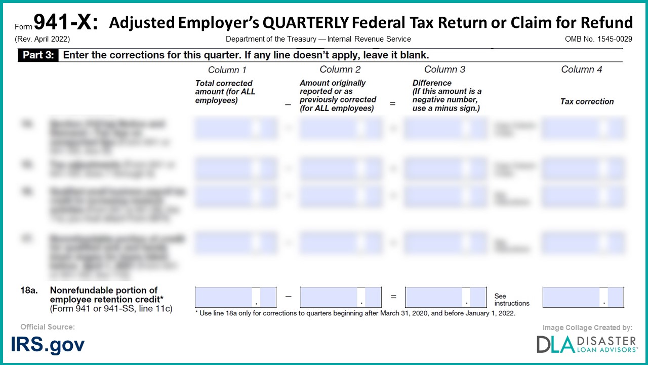 941-X: 18a. Nonrefundable Portion of Employee Retention Credit, Form Instructions