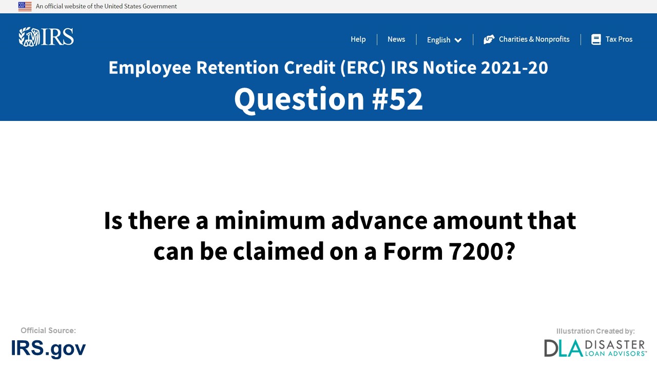 Is there a minimum advance amount that can be claimed on a Form 7200? - #52 ERC IRS Notice 2021-20