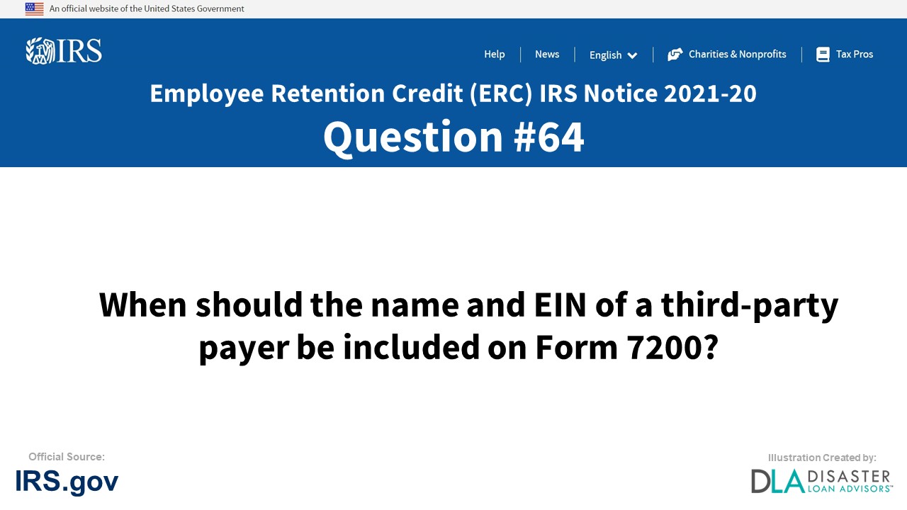 When should the name and EIN of a third-party payer be included on Form 7200? - #64 ERC IRS Notice 2021-20