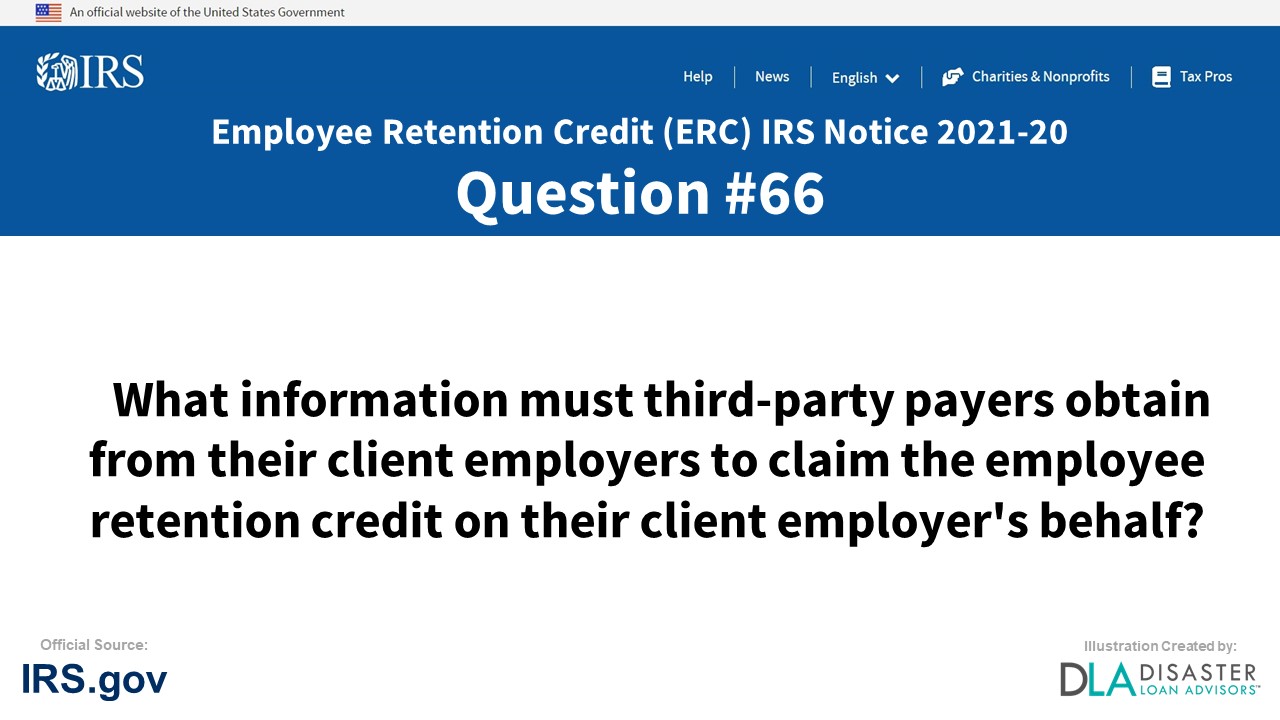 What information must third-party payers obtain from their client employers to claim the employee retention credit on their client employer's behalf? - #66 ERC IRS Notice 2021-20