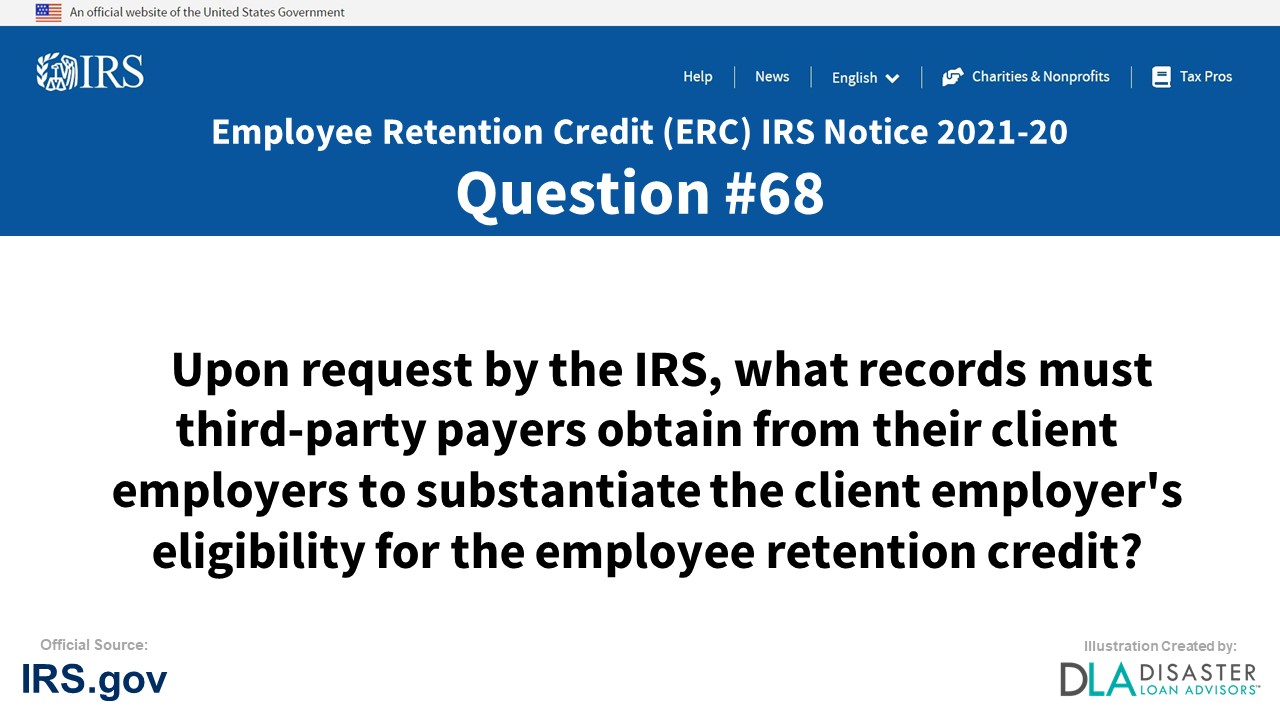 Upon request by the IRS, what records must third-party payers obtain from their client employers to substantiate the client employer's eligibility for the employee retention credit? - #68 ERC IRS Notice 2021-20